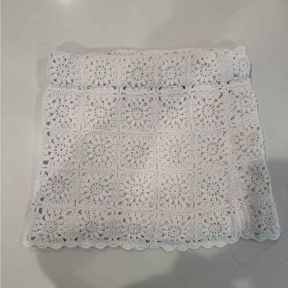 Show Me Your MuMu White Crochet Granny-Square Mini Skirt